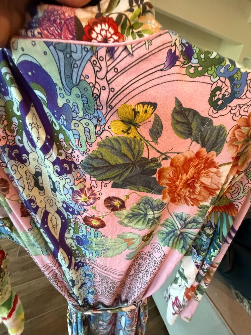Johnny Was Pink Floral Mixed-Print Robe - Picture 5 of 5